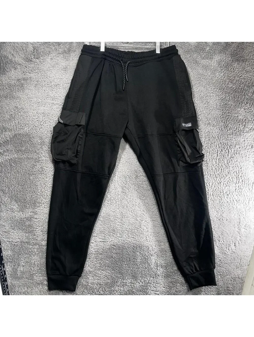 Southpole Cargo Jogger Mens L Black Fleece Lined Mixed Media Streetwear Pants